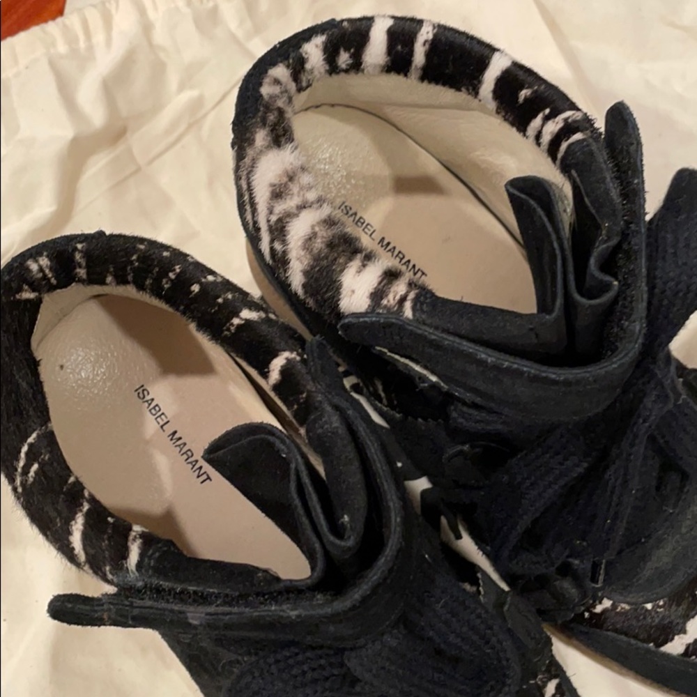 Isabel Marant Black Suede Wedge Sneakers with Zebra Print - Picture 2 of 6